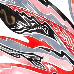 Tempera astraite contemporaine, couleurs rouge noir gris, célébrer l'amour, Extrait 1