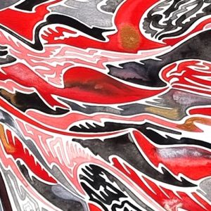 Tempera astraite contemporaine, couleurs rouge noir gris, célébrer l'amour, Extrait 3