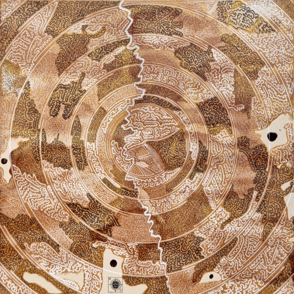 Aquarelle abstraite contemporaine, liners noir et banc. Format 30 x 30 cm. Full image