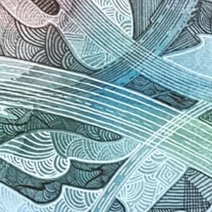 Aquarelle abstraite contemporaine, liners, aquerlle. Format 48 x 48 cm. Extrait 1