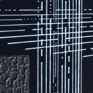 peinture abstraite contemporaine, couleurs blanc et anthracite sur fond noir. Format 30 x 30 cm. Extrait 2