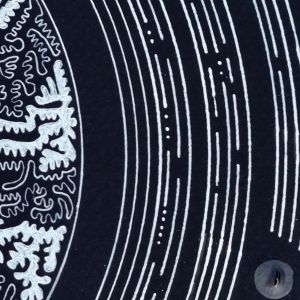 peinture abstraite contemporaine, couleurs blanc et anthracite sur fond noir. Format 30 x 30 cm. Extrait 3