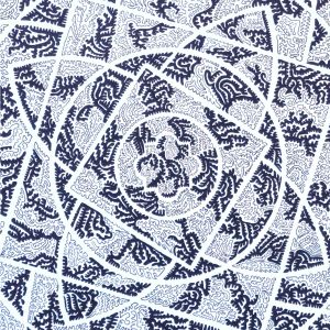 Aquarelle abstraite contemporaine, dessin liner noir, jaune et noir. Format : 100 x 100 cm. Extrait 3