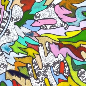 Aquarelle abstraite contemporaine et dessin, noir et blanc et multicolore. Format 54,5 x 74,5 cm, Extrait 2