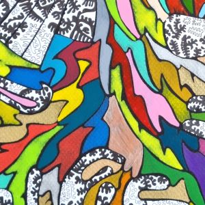 Aquarelle abstraite contemporaine et dessin, noir et blanc et multicolore. Format 54,5 x 74,5 cm, Extrait 3