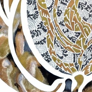 aquarelle abstraite contemporaine, liner noir, doré, noir, gris. Format 50 x 70 cm. Extrait 3