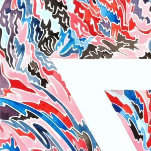 Aquarelle abstraite contemporaine. Rouge, bleu et noir. Format 56 x 76 cm. Full image