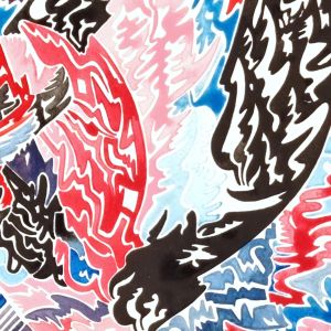 Aquarelle abstraite contemporaine. Rouge, bleu et noir. Format 56 x 76 cm. Extrait 2