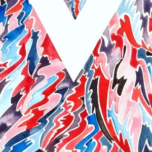 Aquarelle abstraite contemporaine. Rouge, bleu et noir. Format 56 x 76 cm. Extrait 3