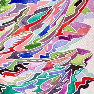 Aquarelle abstraite contemporaine. Rouge, bleu et rose. Format 56 x 76 cm. Extrait 2