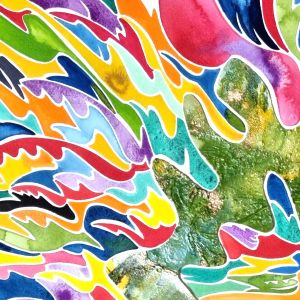 Aquarelle abstraite contemporaine. Multicolore. Format 113 x 90 cm. Extrait 1