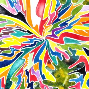 Aquarelle abstraite contemporaine. Multicolore. Format 113 x 90 cm. Extrait 2