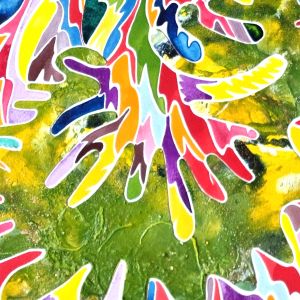 Aquarelle abstraite contemporaine. Multicolore. Format 113 x 90 cm. Extrait 3