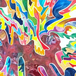 Aquarelle abstraite contemporaine. Muticolore. Format 113 x 113 cm. Extrait 3
