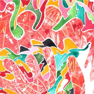 Aquarelle abstraite contemporaine. Rouge, orange, vert. Format 82 x 113 cm. Extrait 1