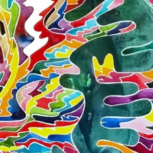 Aquarelle abstraite contemporaine. Muticolore. Format 110 x 110 cm. Extrait 2