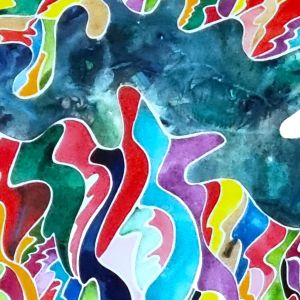 Aquarelle abstraite contemporaine. Muticolore. Format 110 x 110 cm. Extrait 3