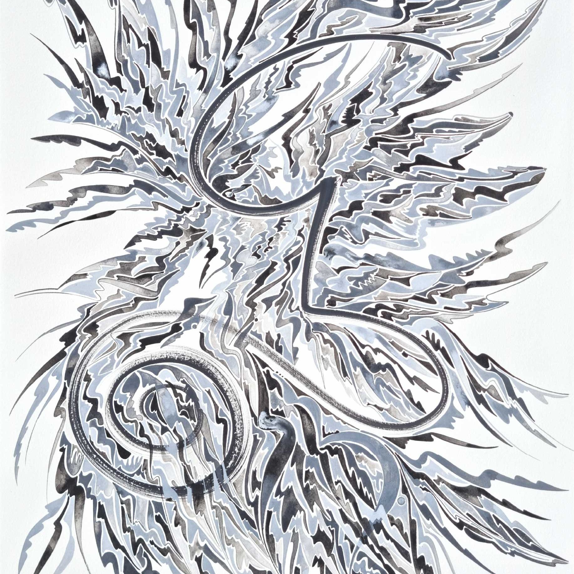 De l'ombre à la lumière - Murielle Ginestet Aquarelle abstraite contemporaine. Noir et gris. Format 56 x 76 cm. Full image