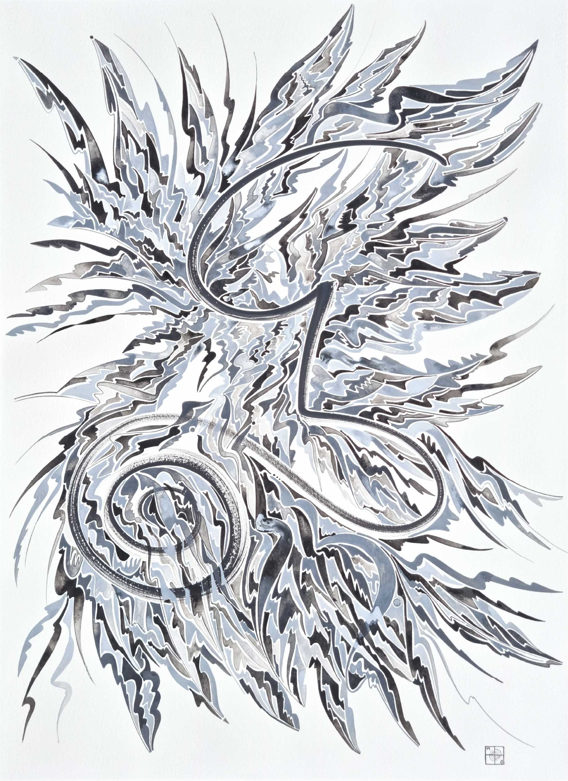 Aquarelle abstraite contemporaine. Noir et gris. Format 56 x 76 cm. Full image
