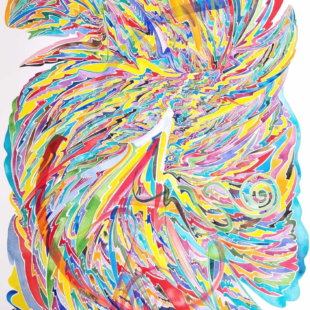Salva - Murielle Ginestet Aquarelle abstraite contemporaine. Multicolore. Format 76 x 105 cm. Full image