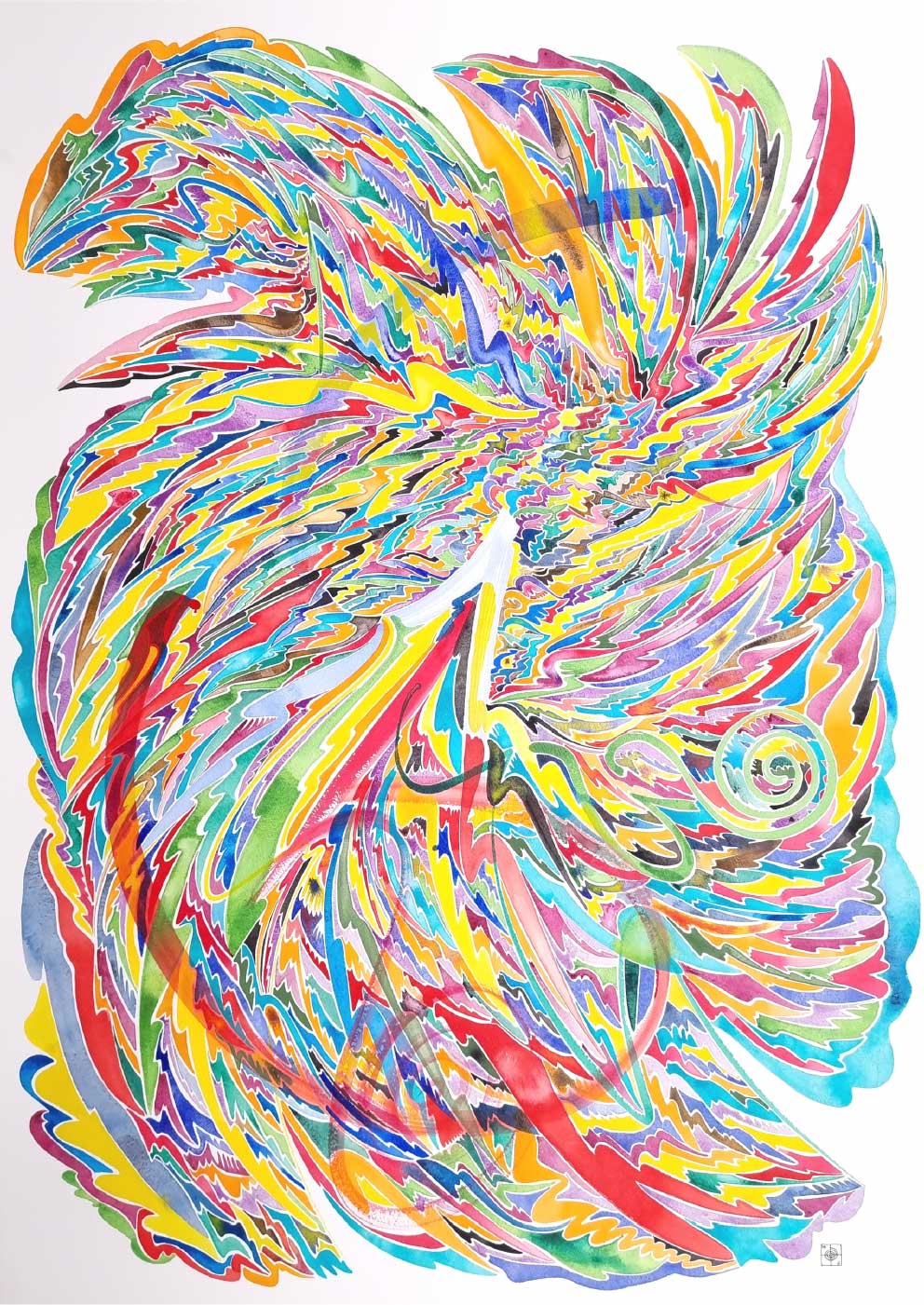 Aquarelle abstraite contemporaine. Multicolore. Format 76 x 105 cm. Full image