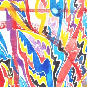 Aquarelle abstraite contemporaine. Rouge, bleu, jaune. Format 76 x 56 cm. Extrait 2