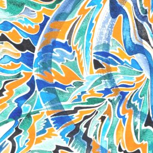 Aquarelle abstraite contemporaine. Noir, orange, bleu. Format 76 x 56 cm. Extrait 3