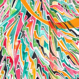 Aquarelle abstraite contemporaine. Noir, orange, vert. Format 56 x 76 cm. Extrait 3