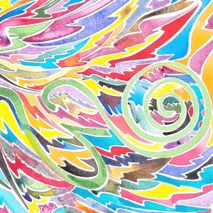 Aquarelle abstraite contemporaine. Multicolore. Format 76 x 105 cm. Extrait 2