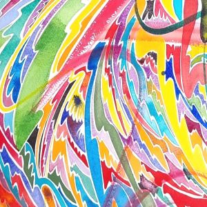 Aquarelle abstraite contemporaine. Multicolore. Format 76 x 105 cm. Extrait 3